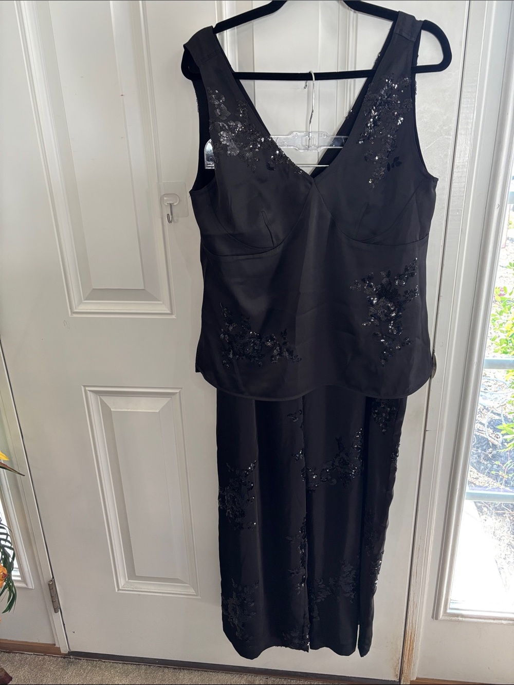 Rachel Zoe Black Embellished Sleeveless V-Neck Pantsuit Size Large